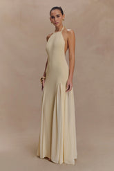 Soleil Knit And Mesh Halter Maxi Dress - Cream