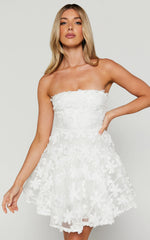 Strapless 3D Embroidery Dress in White